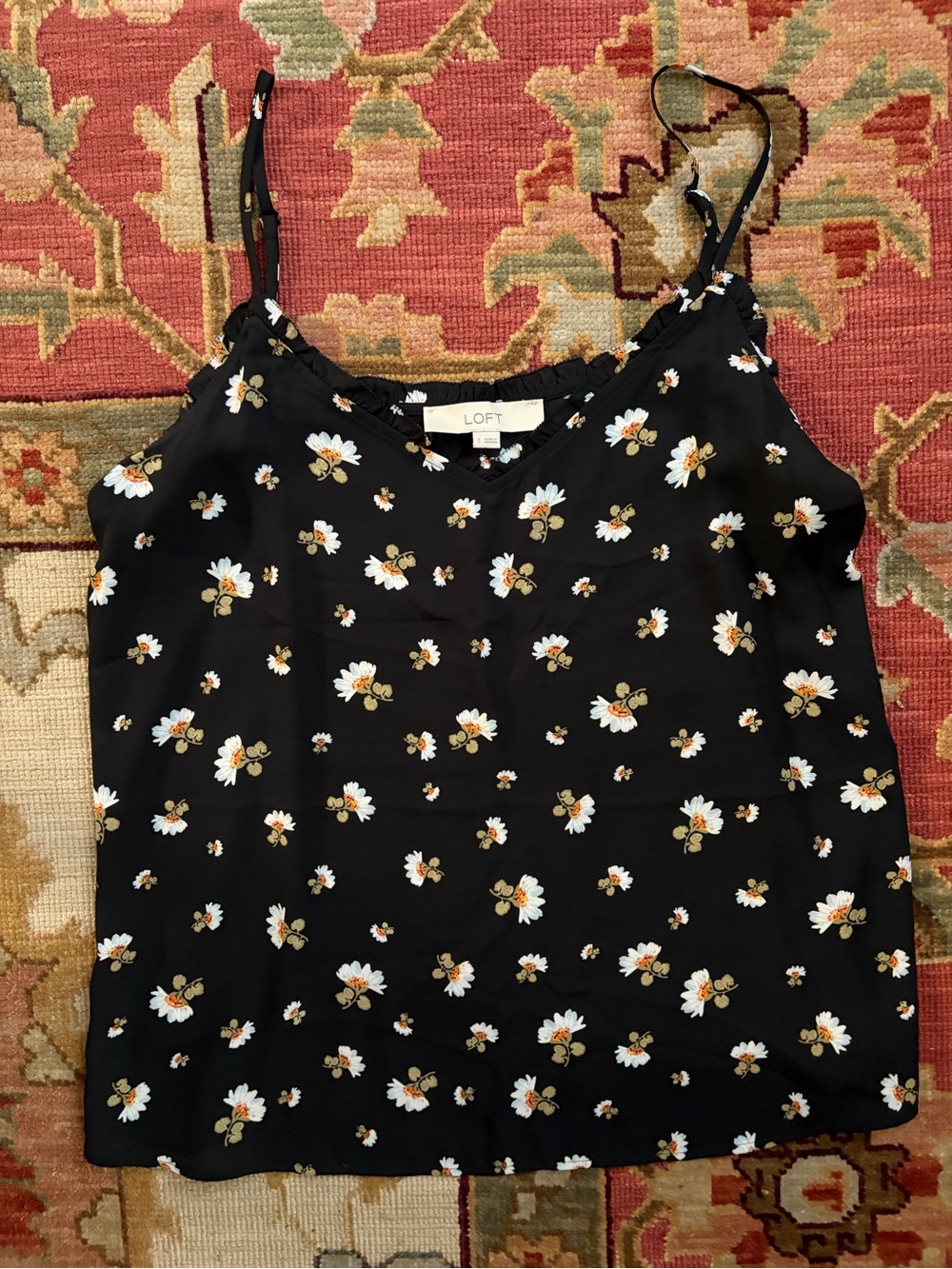 LOFT Black Floral Cami Tank Top Size Small
